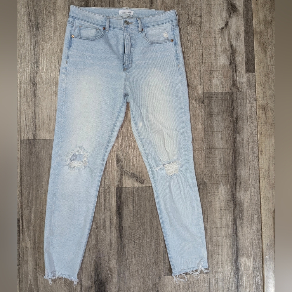 LOFT Light Blue Distressed Women Jeans FRINGE DIESTRESSED FALL